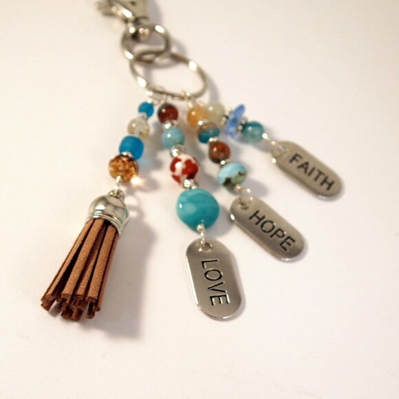 Inspirationally Beaded Tassel Purse Charm Bohemian Key-chain Hope Love Faith - Picture 2 of 6